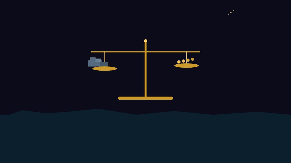 Balança dourada a pesar uma barragem contra moedas sobre o Douro