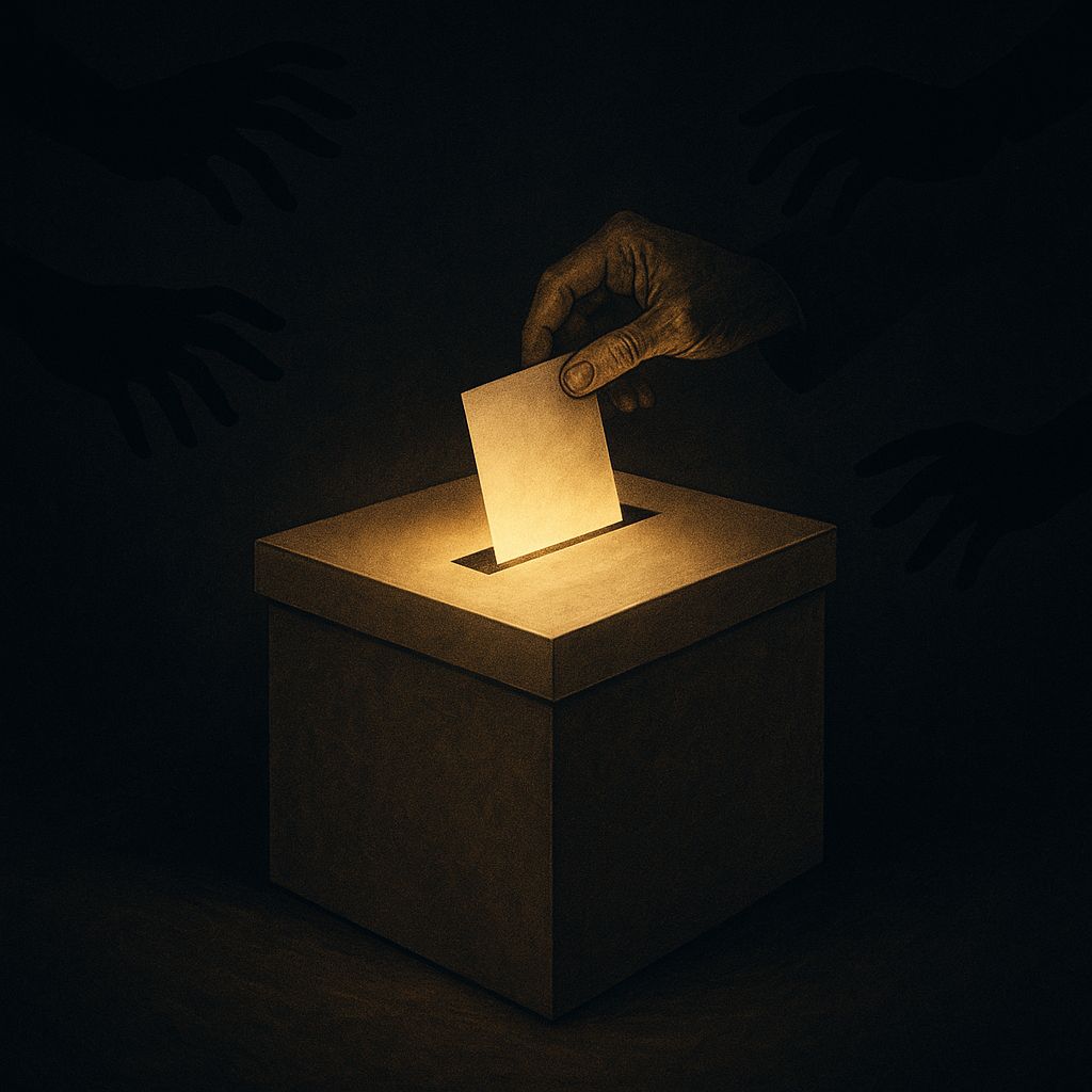 Urna iluminada simbolizando a democracia