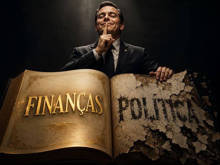 Livro de literacia financeira e político com dedo na boca