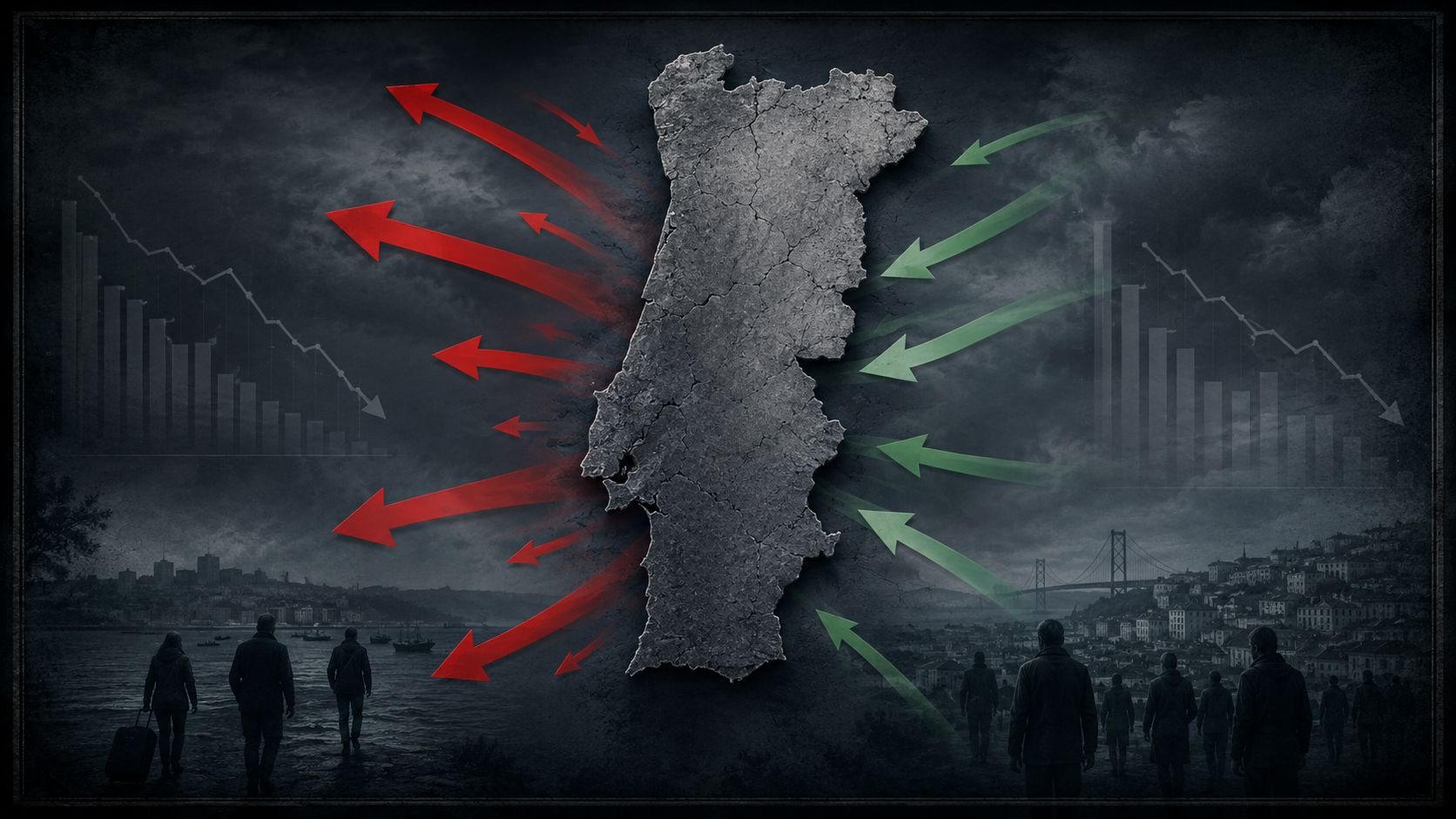 Portugal visto como um doente acamado, com gráficos em baixo