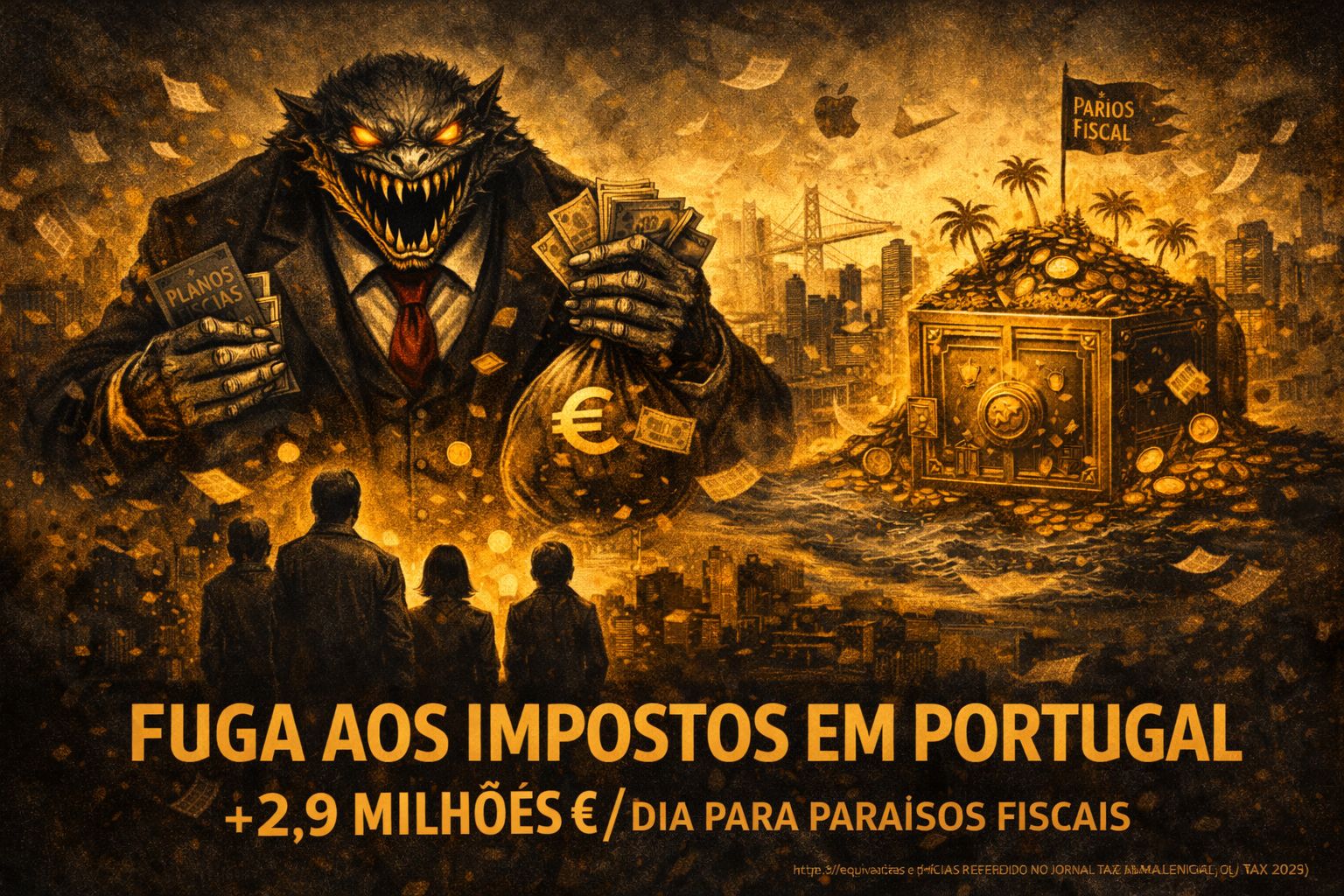 Ilustração — evasão fiscal e assalto ao bem comum