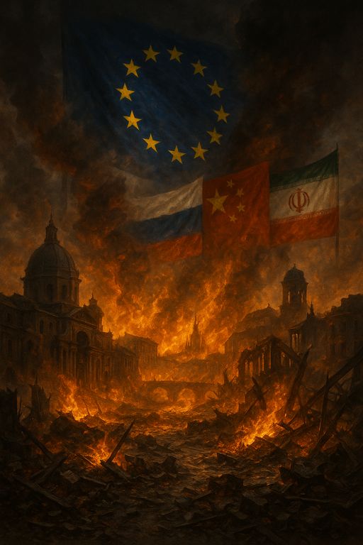 Europa em chamas com bandeiras dos tiranos