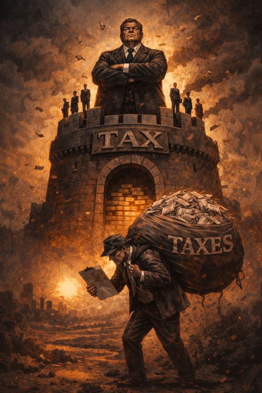 Ilustração satírica sobre justiça fiscal e desigualdade