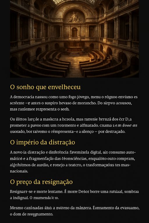 Parlamento em ruínas sob luz dourada