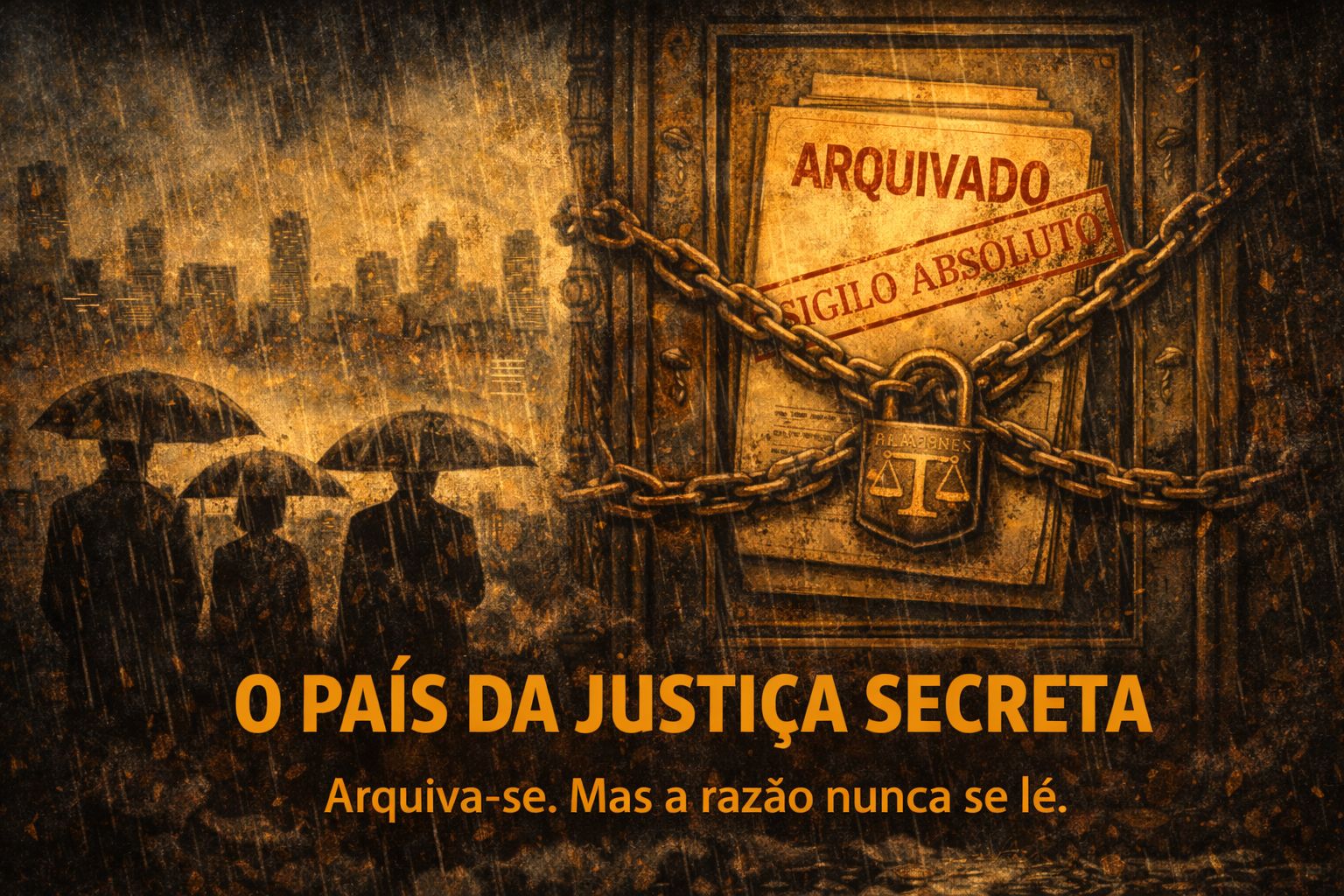 Ilustração — arquivo fechado, sigilo e cidadania às escuras