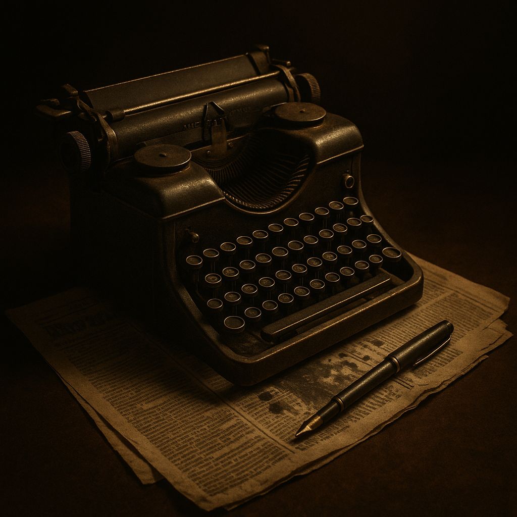 Máquina de escrever antiga sobre jornal - símbolo do jornalismo perdido